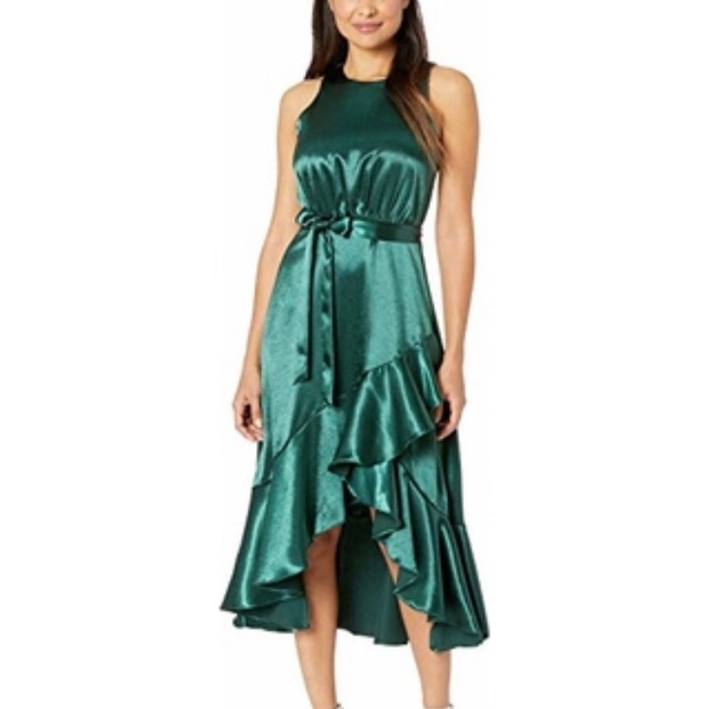 Green Satin Ruffle Dress
